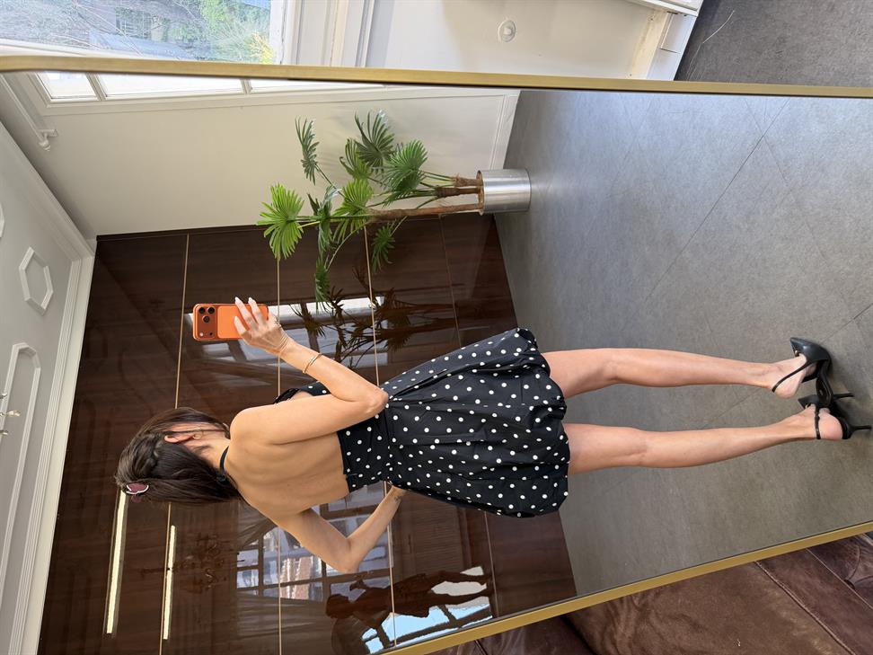 Siyah Puantiyeli Mini Balon Elbise