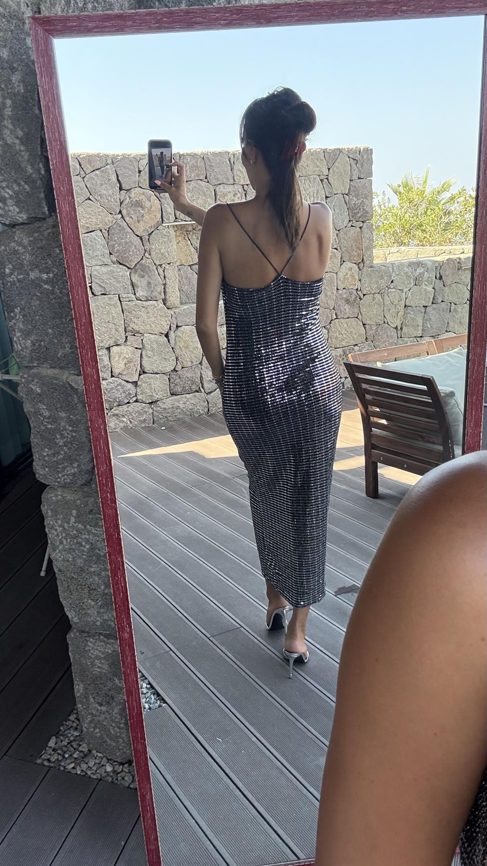 Siyah Pul Payet Elbise