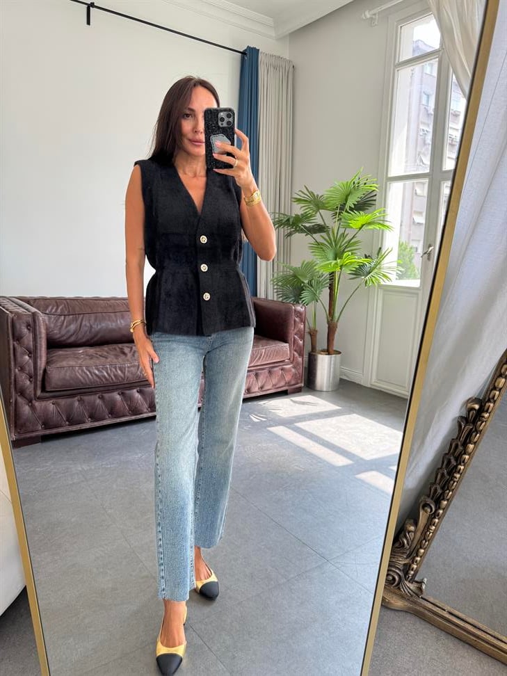 Siyah Sakallı Kumaş Yelek