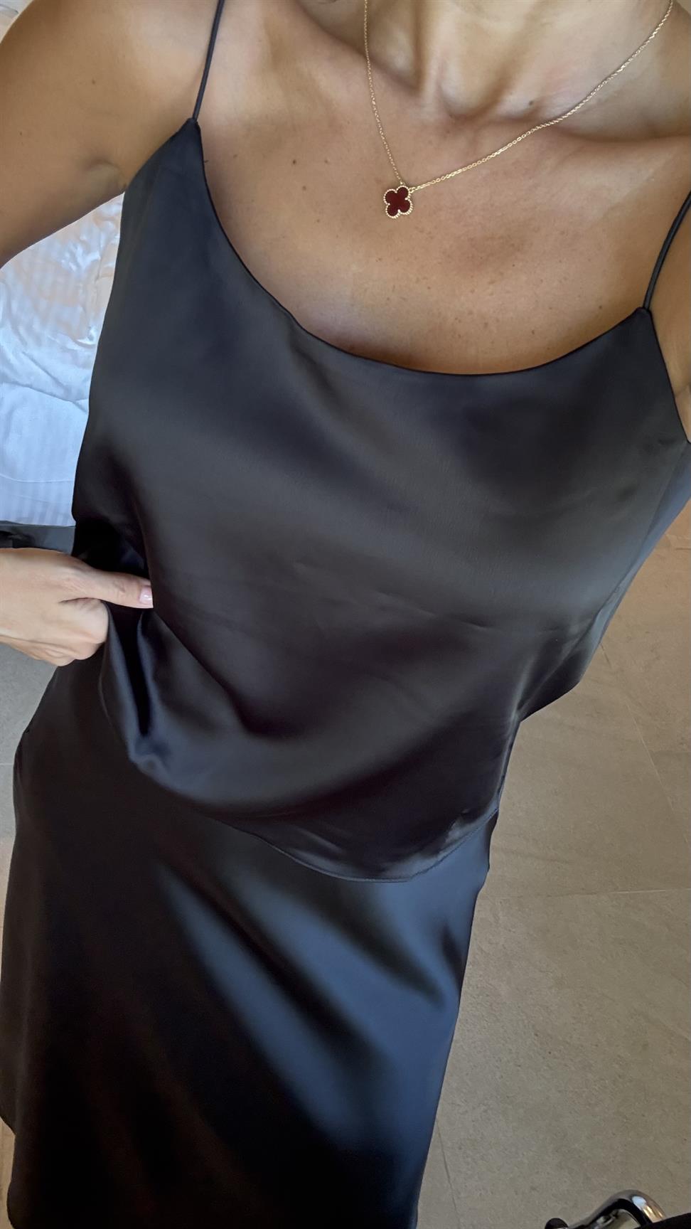 Siyah Saten Etek Bluz İkili Takım