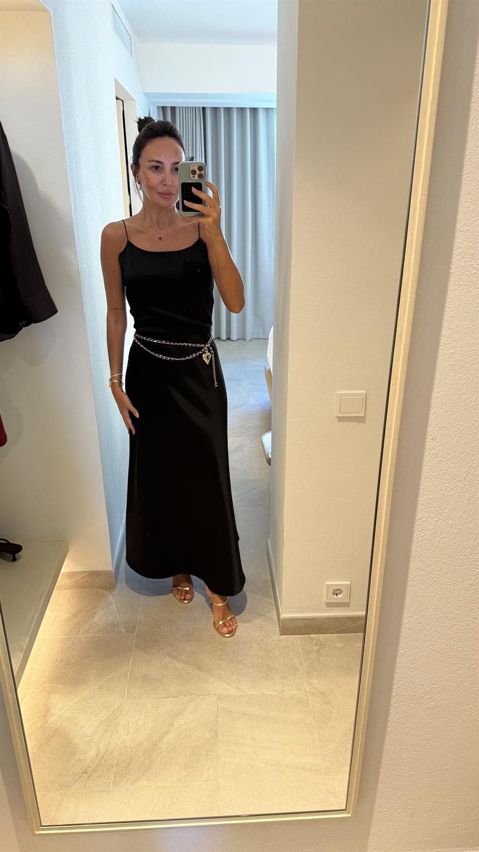 Siyah Saten Etek Bluz İkili Takım