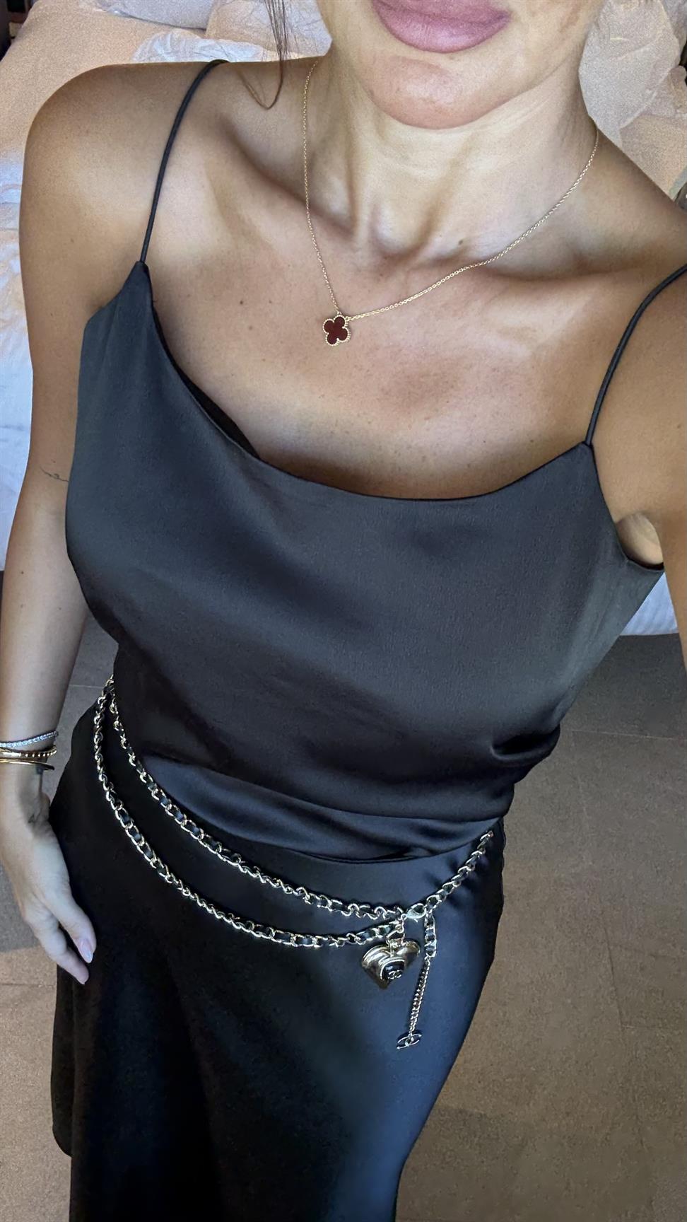 Siyah Saten Etek Bluz İkili Takım