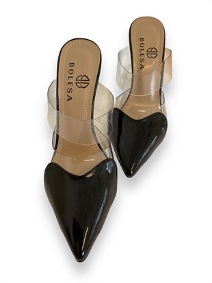 Siyah Şeffaf Tasarımlı Topuklu Terlik