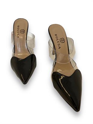 Siyah Şeffaf Tasarımlı Topuklu Terlik