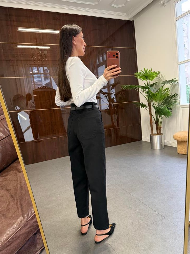 Siyah Skater Ütü İzli Rins Yıkama Jean