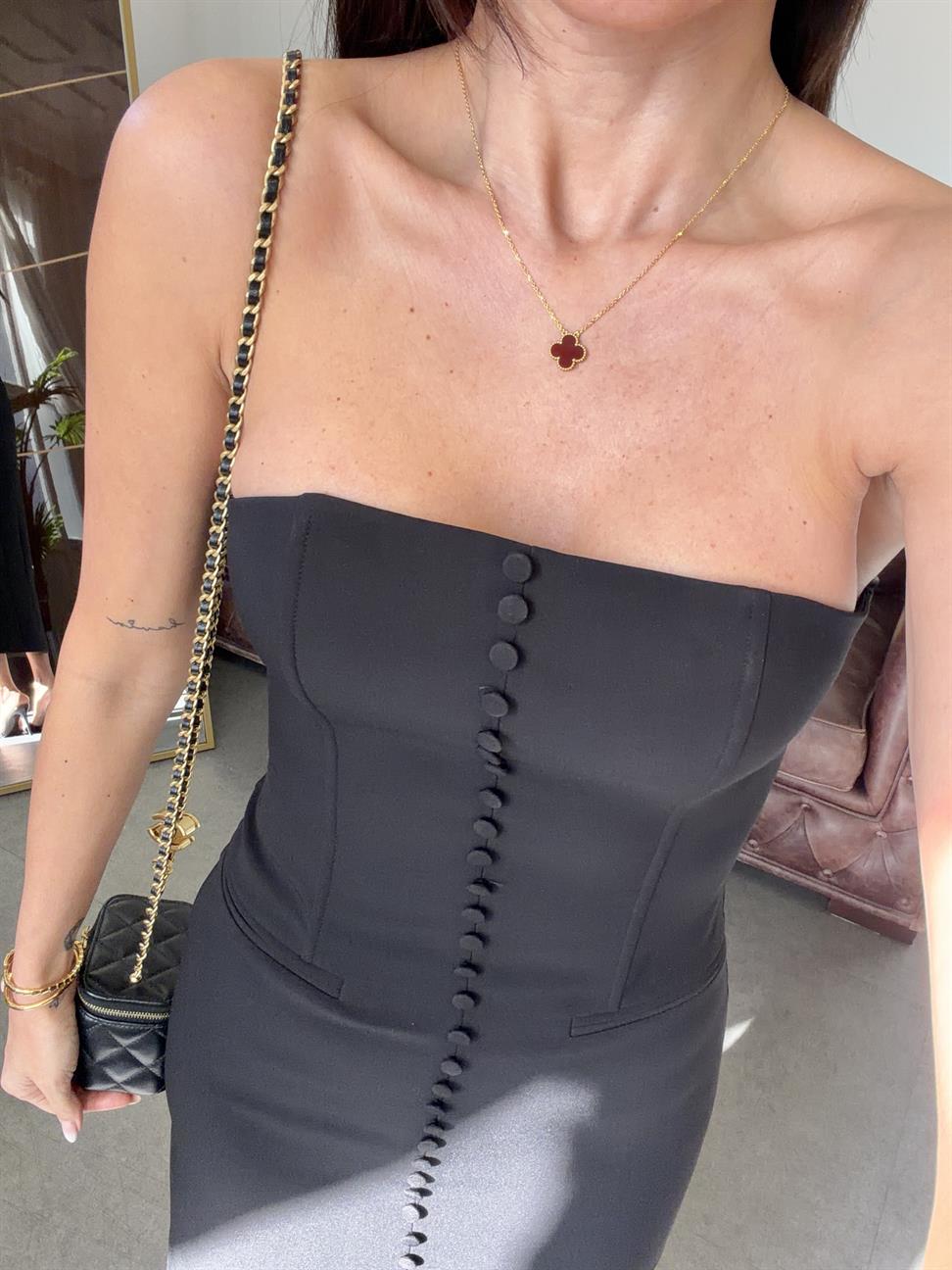 Siyah Straplez Dar Kesim Elbise