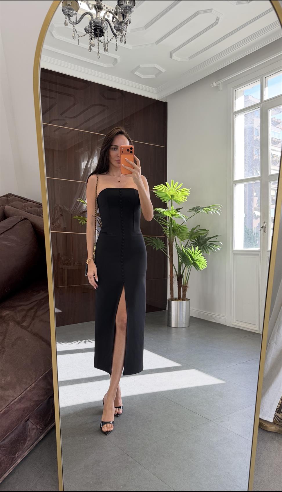 Siyah Straplez Dar Kesim Elbise