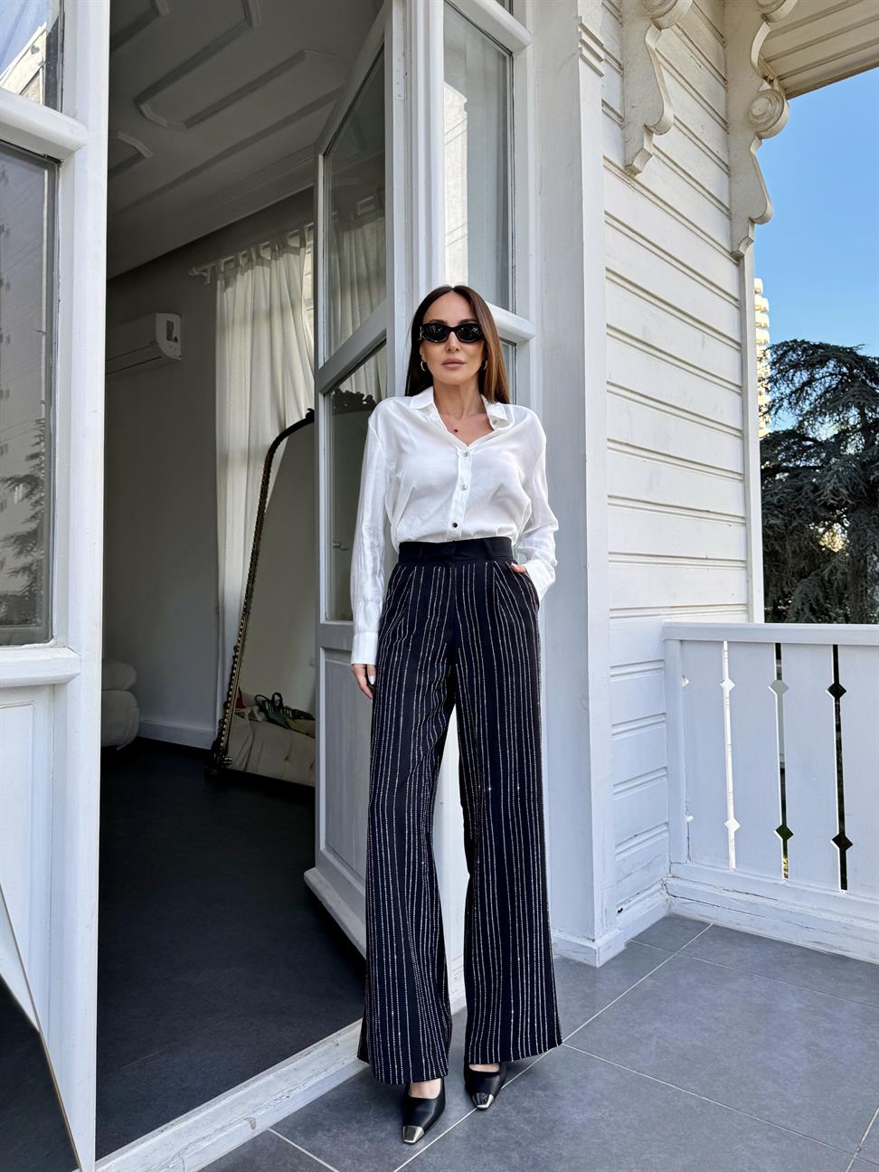 Siyah Taş İşleme Palazzo Pantolon