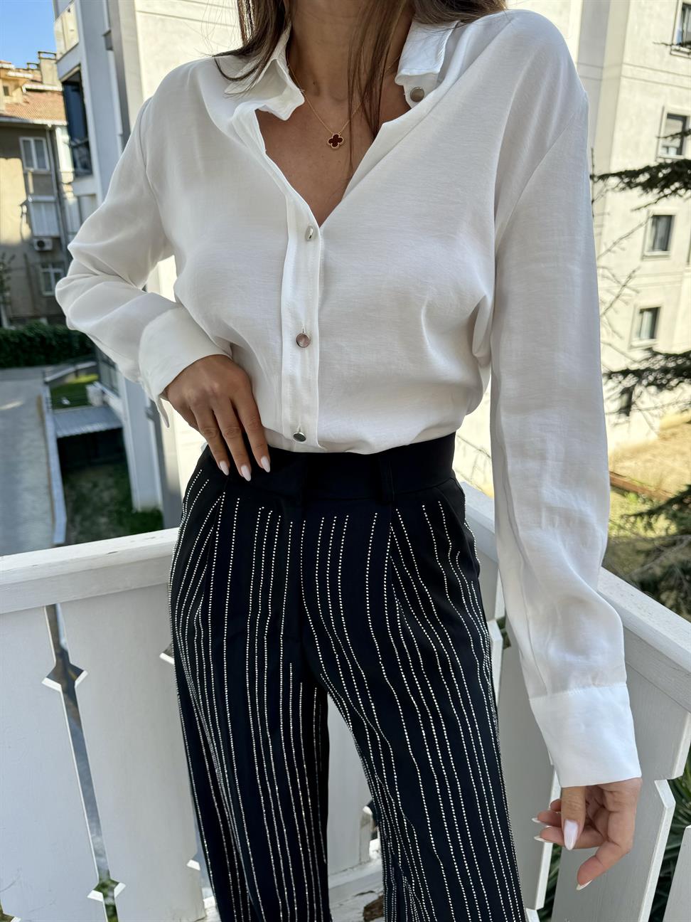 Siyah Taş İşleme Palazzo Pantolon