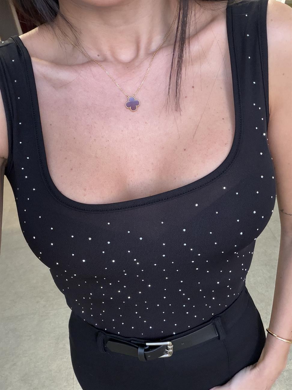 Siyah Taş İşlemeli Atlet