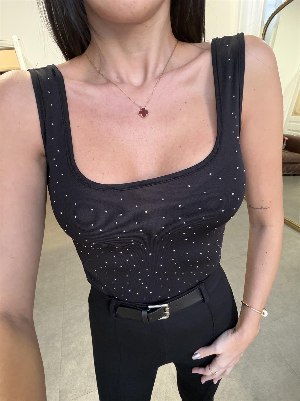 Siyah Taş İşlemeli Atlet