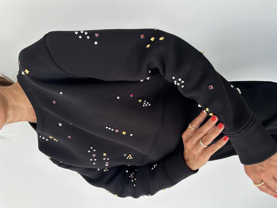Siyah Taşlı Sweatshirt