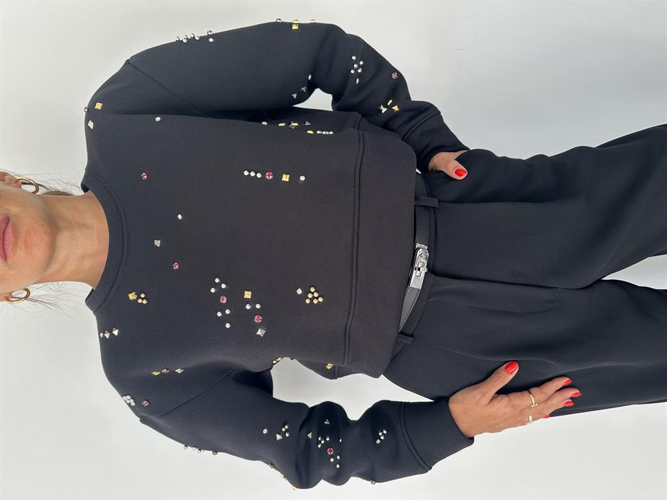 Siyah Taşlı Sweatshirt