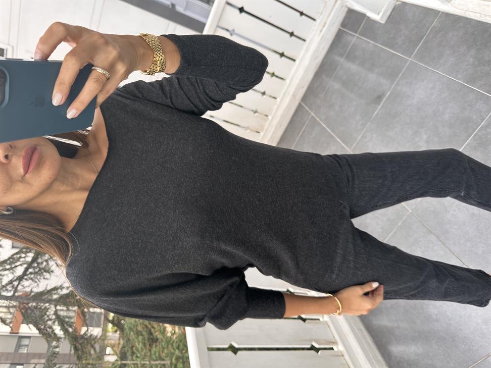 Füme Tek Omuz Düşük Uzun Kol Bluz