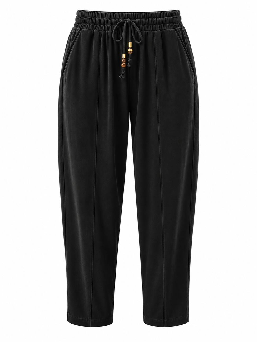 Siyah Tencel Bağcıklı Kumaş Pantolon