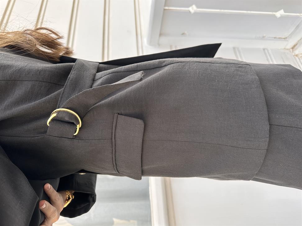 Siyah Tencel Kumaş Ceket Şort Takım