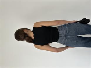 Siyah Triko Crop Kolsuz  Bluz