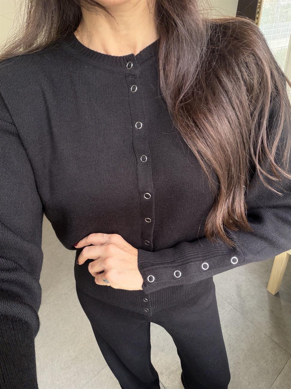 Siyah Triko Hırka Pantolon İkili Takım