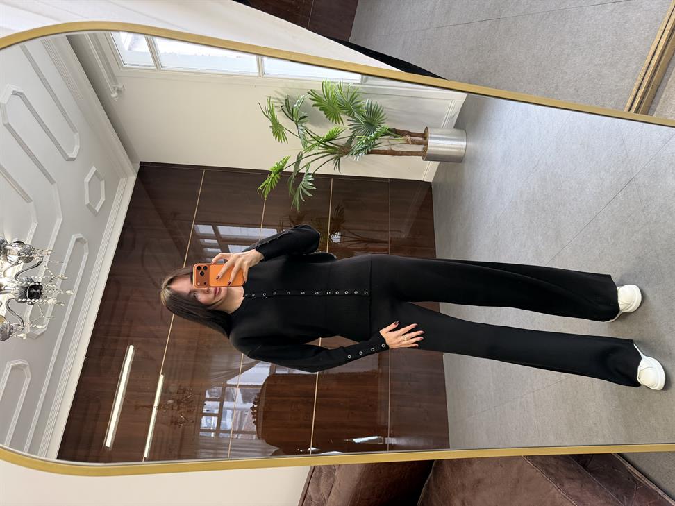 Siyah Triko Hırka Pantolon İkili Takım