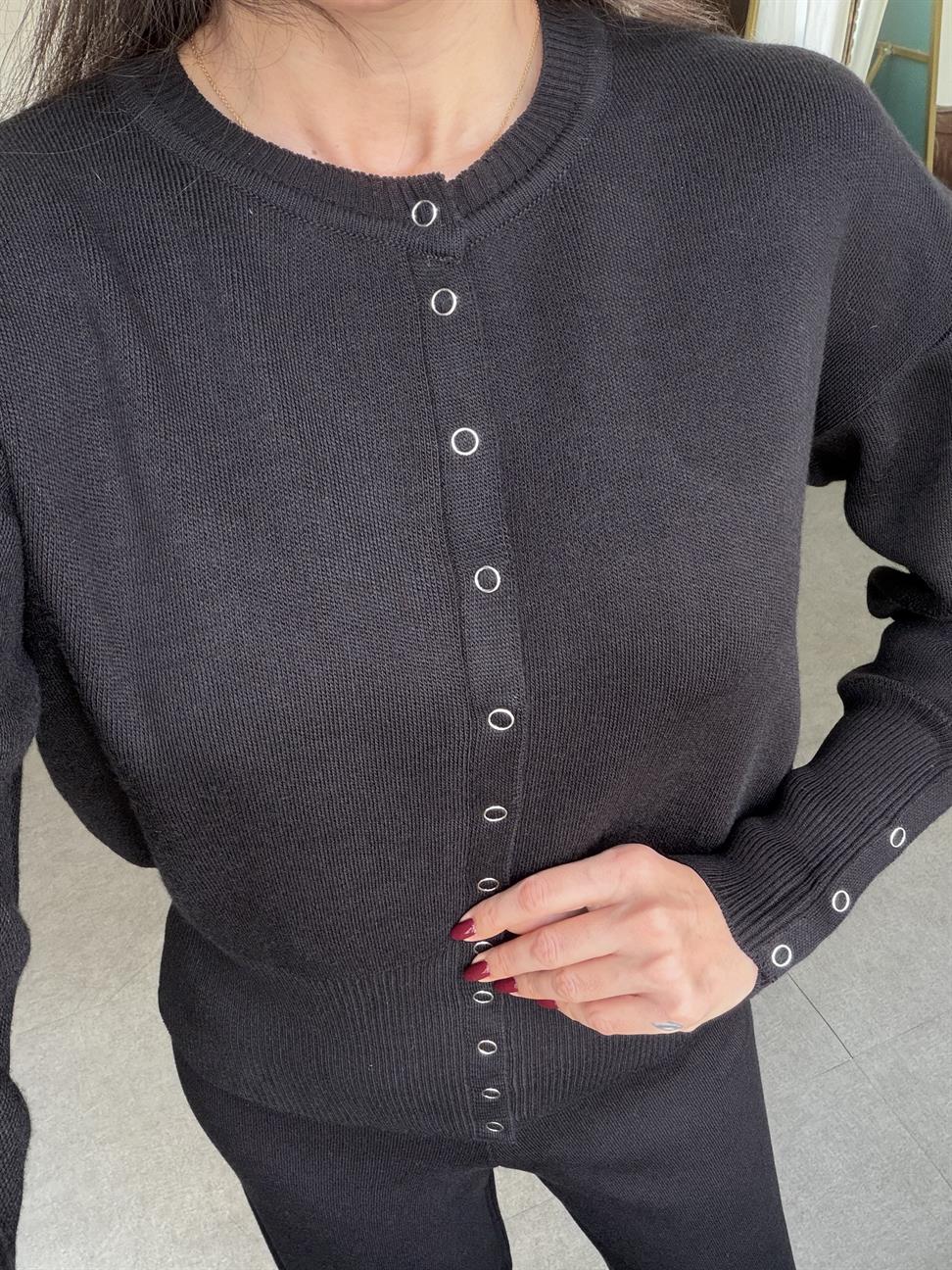 Siyah Triko Hırka Pantolon İkili Takım