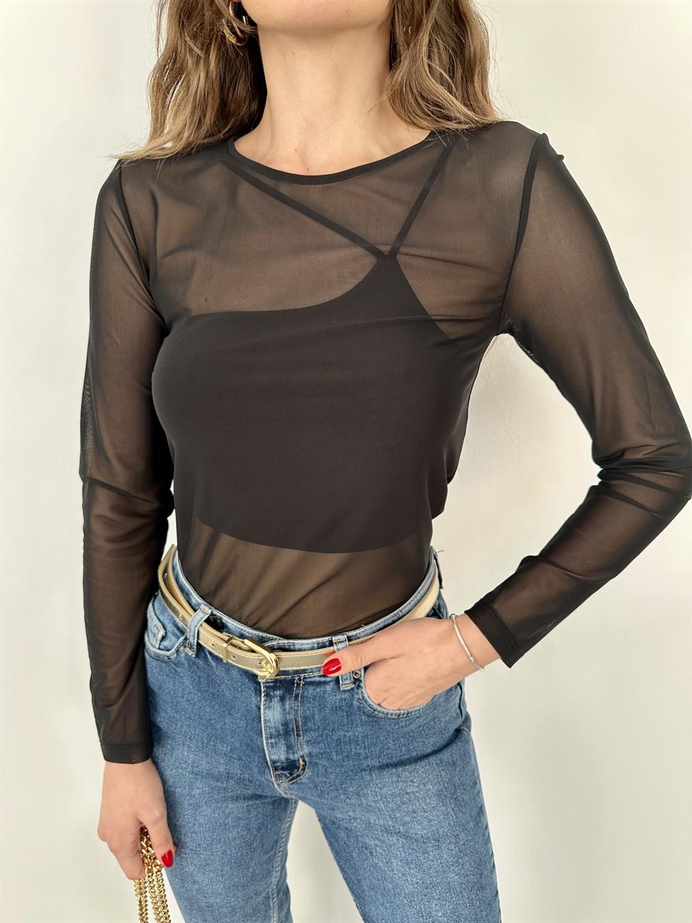 Siyah Tül Top Bluz