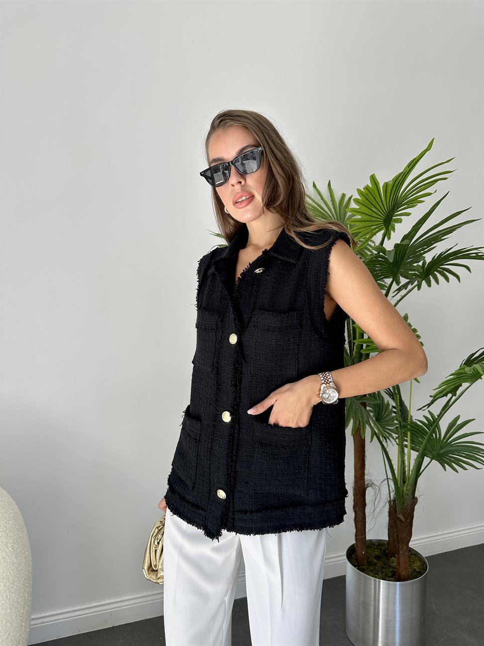 Siyah Tüvit Uzun Yelek