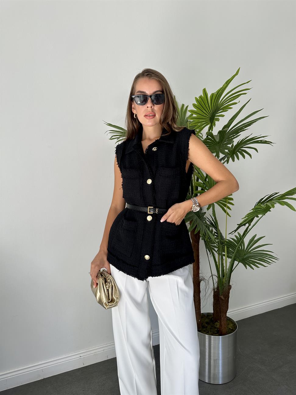 Siyah Tüvit Uzun Yelek