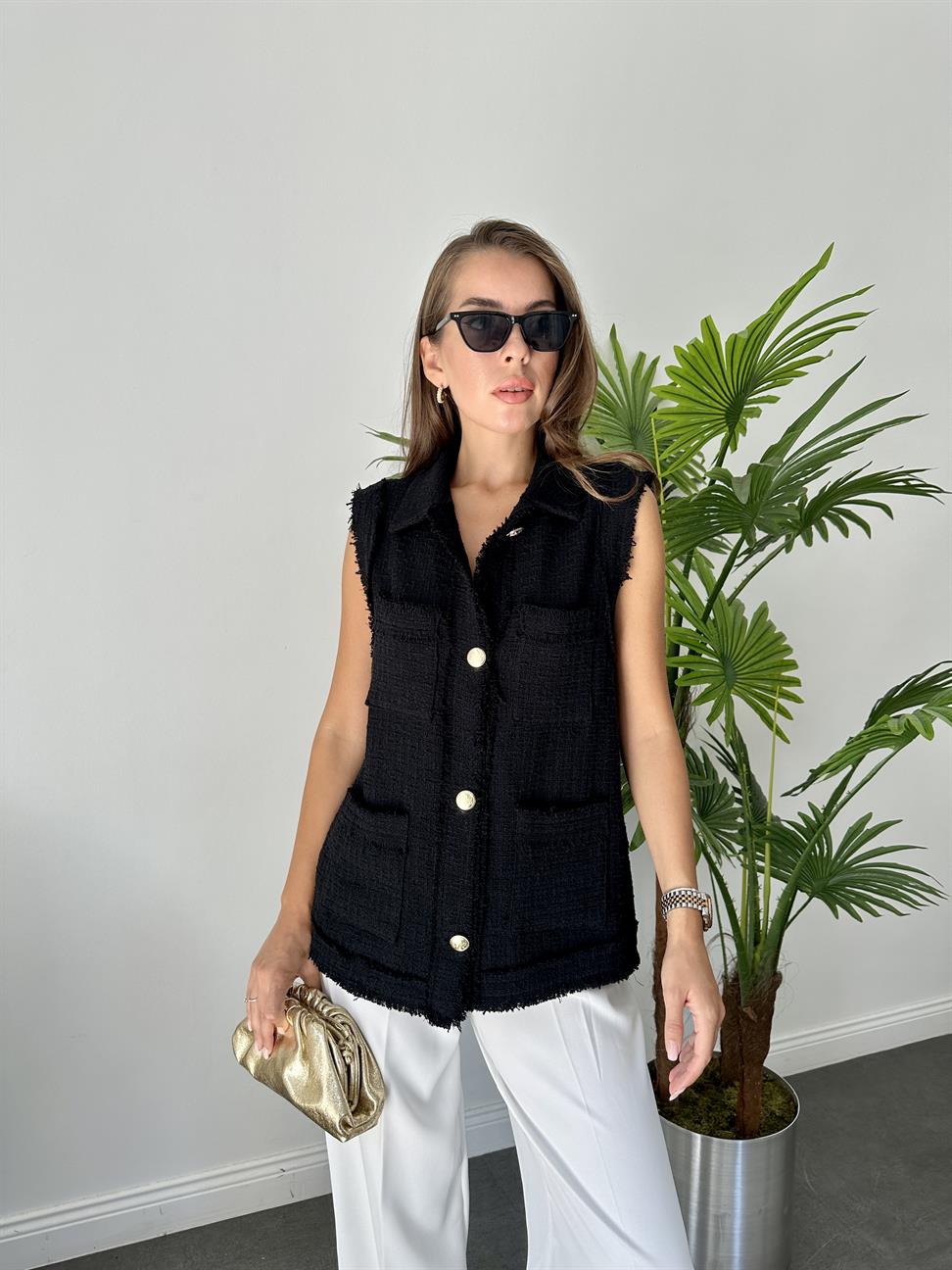 Siyah Tüvit Uzun Yelek