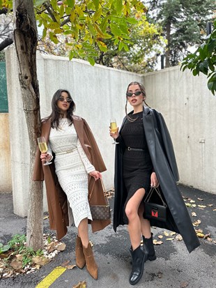 Siyah Uzun Kollu Dantel Elbise