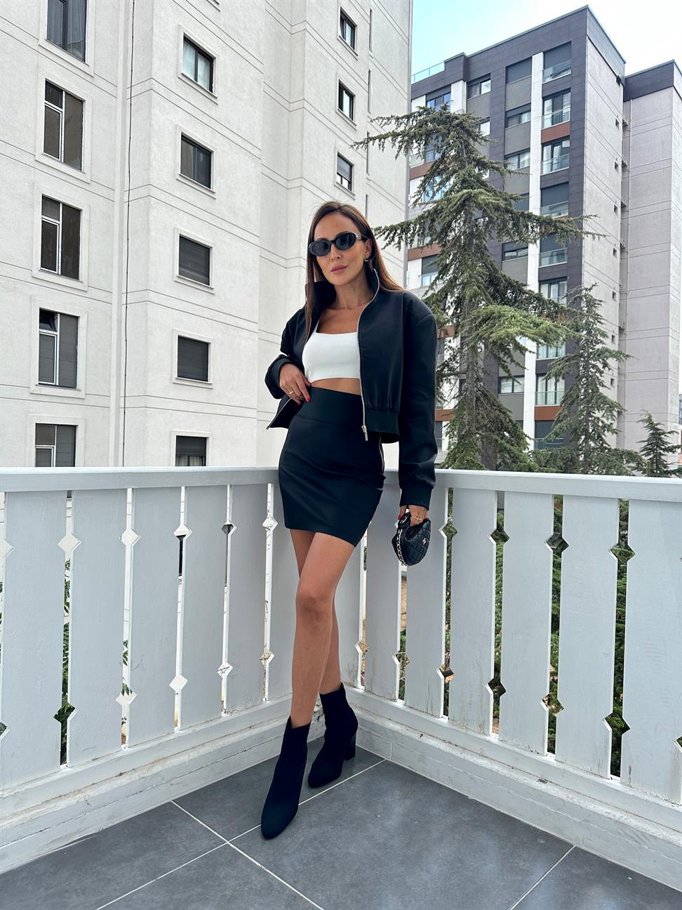 Siyah Vatka Detay Bomber Ceket