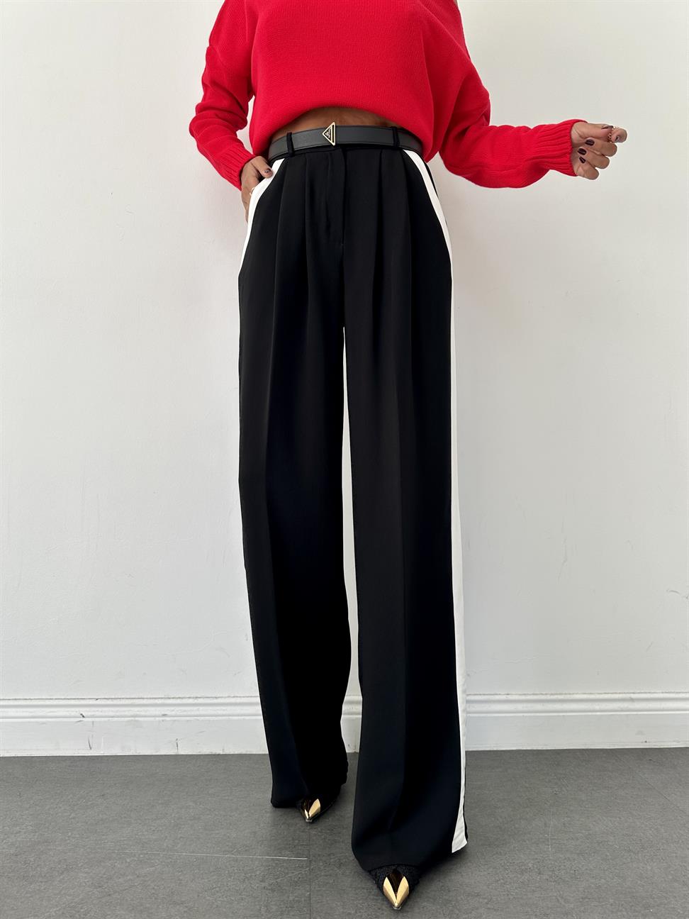 Siyah Yanları Şerit Detay Palazzo