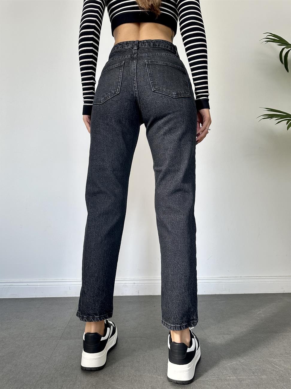 Füme Yıkamalı Mom Jean Pantolon