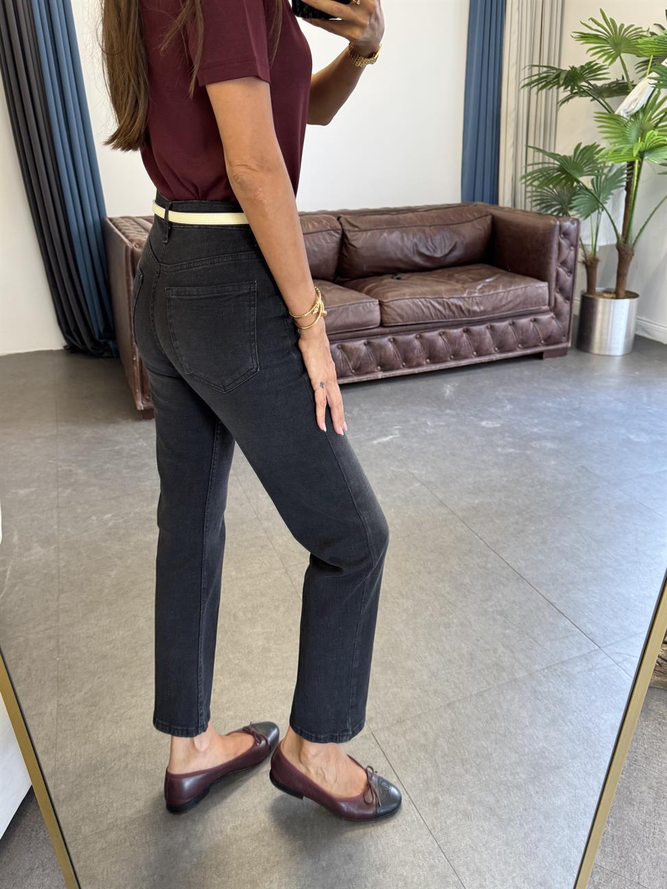 Füme Yüksek Bel Straight Fit Jean Pantolon