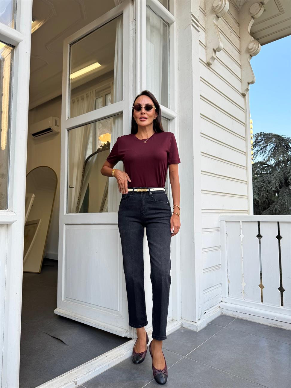 Füme Yüksek Bel Straight Fit Jean Pantolon