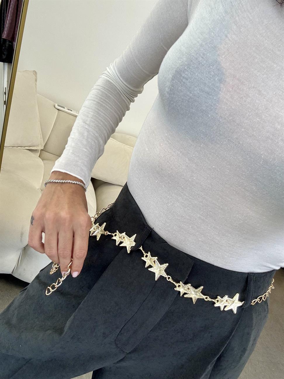 Siyah Zincir Tasarımlı Pantolon