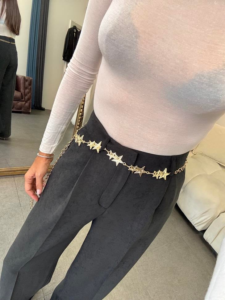 Siyah Zincir Tasarımlı Pantolon