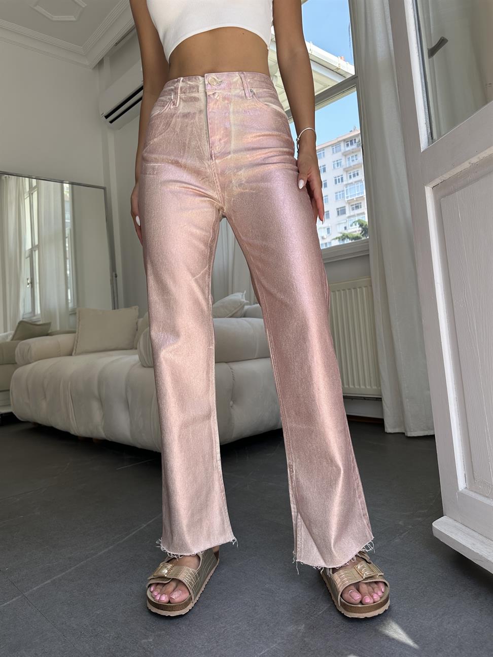 Soft Pembe Parlak Doku Jean