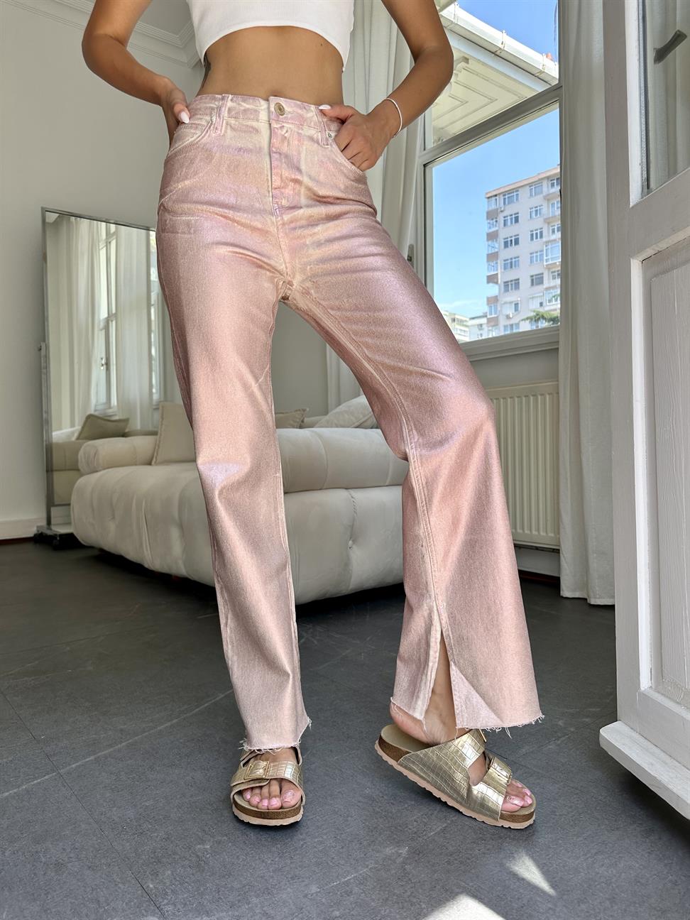 Soft Pembe Parlak Doku Jean