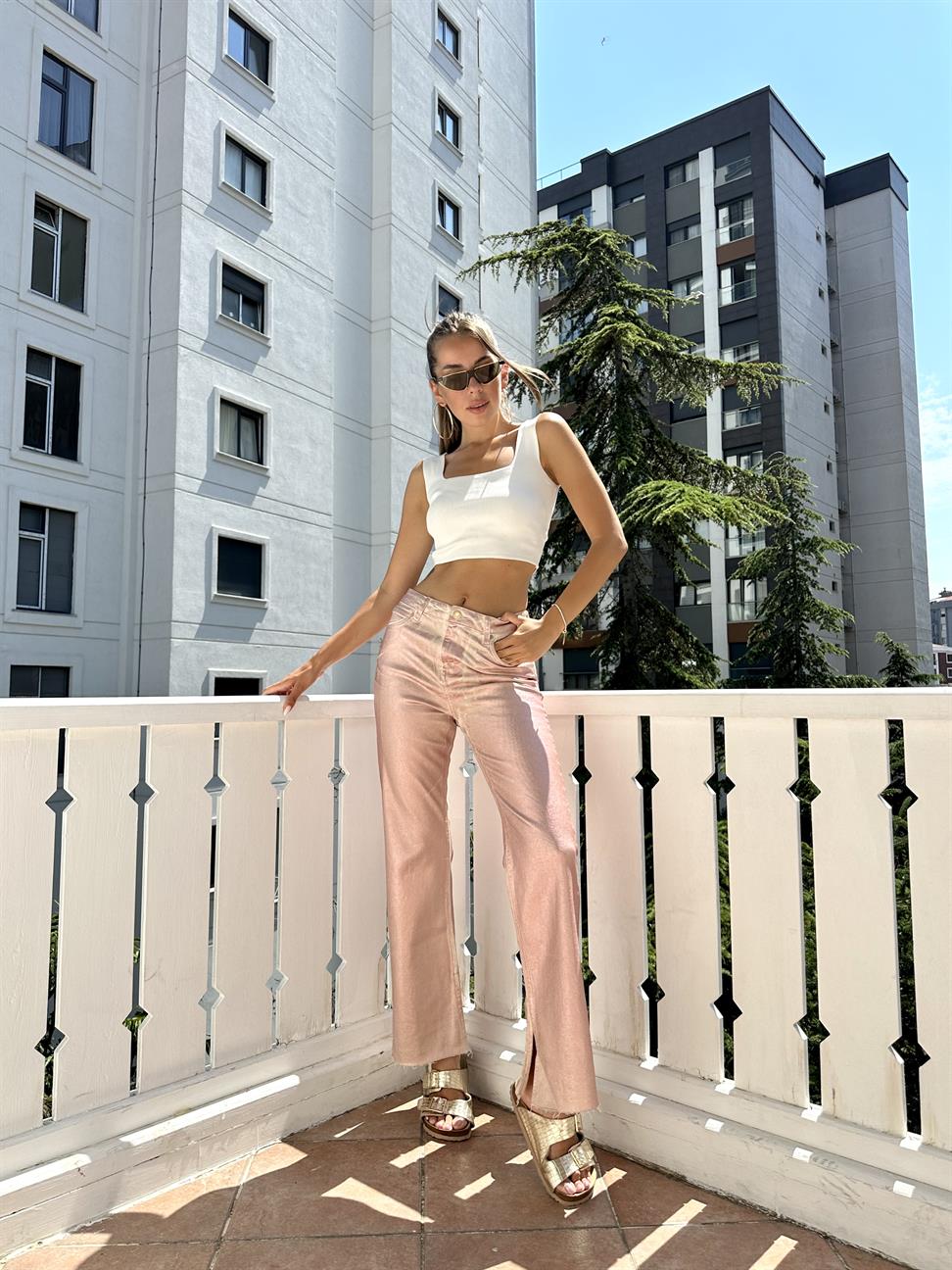 Soft Pembe Parlak Doku Jean