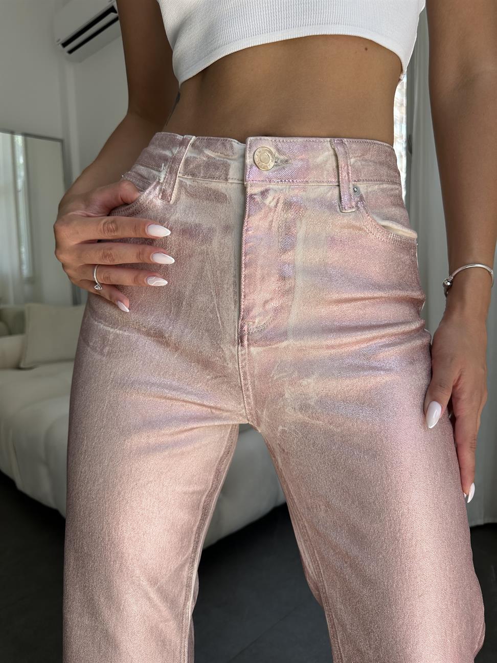 Soft Pembe Parlak Doku Jean