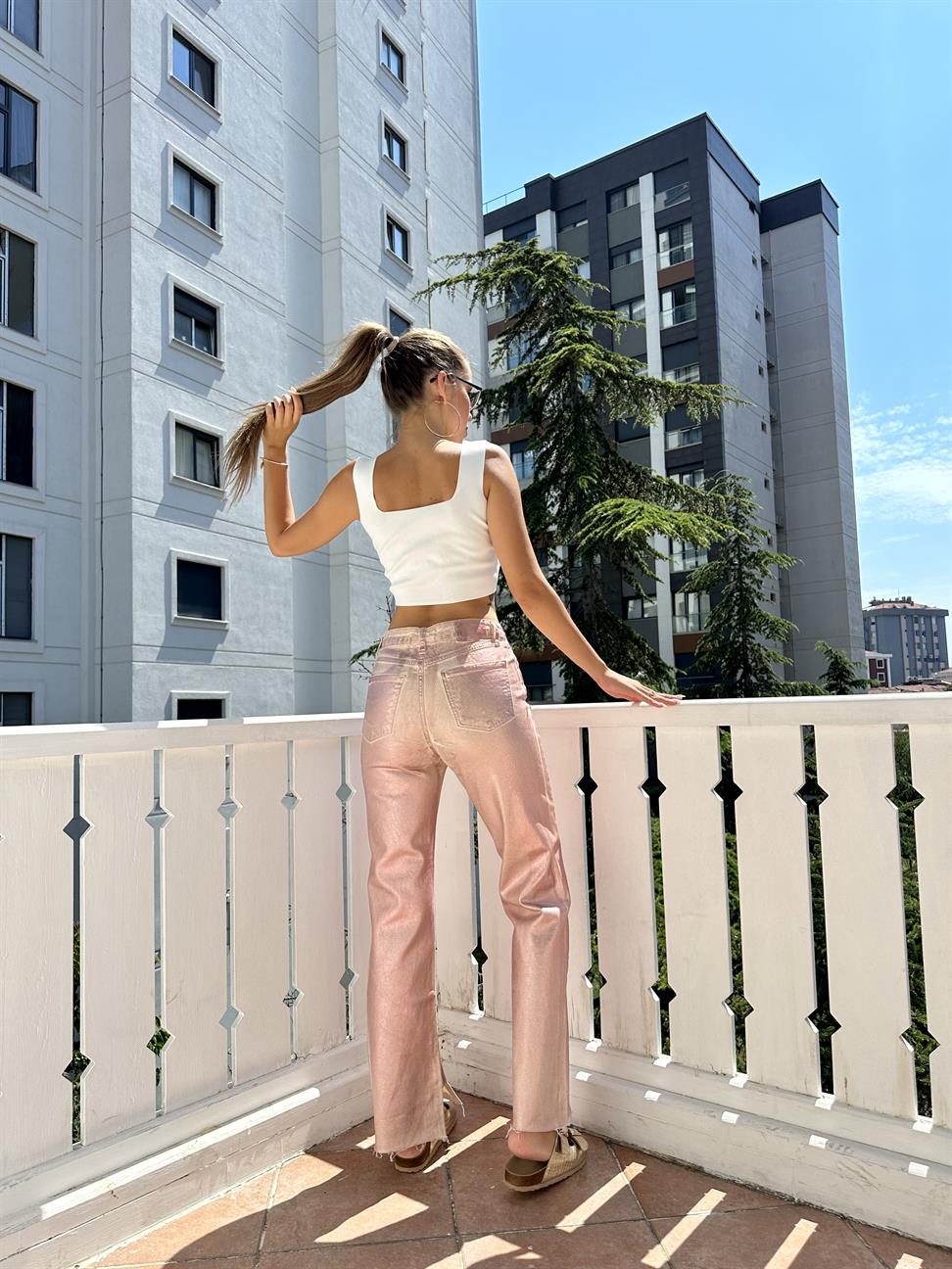 Soft Pembe Parlak Doku Jean