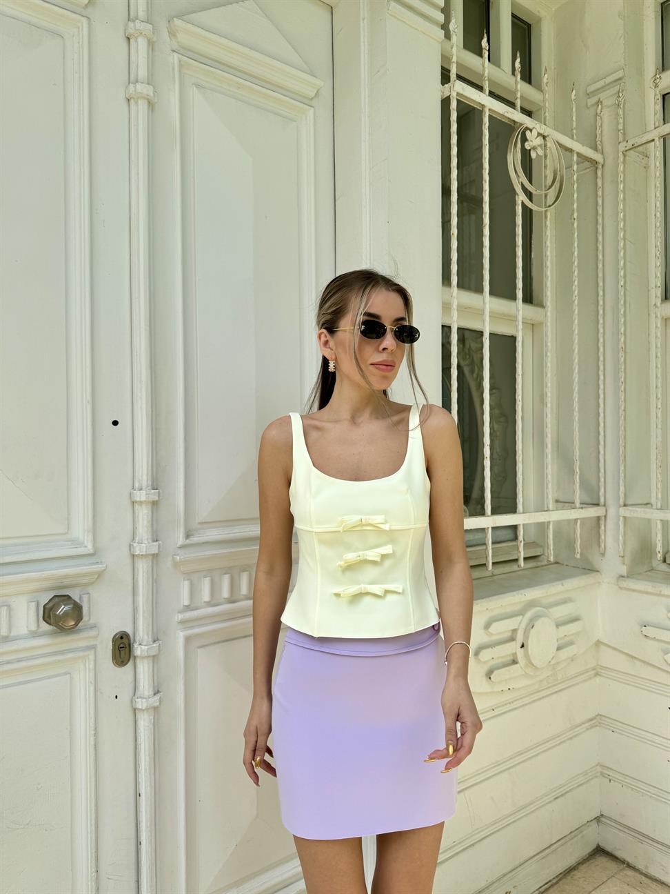 Soft Sarı Fiyonk Detay Bluz