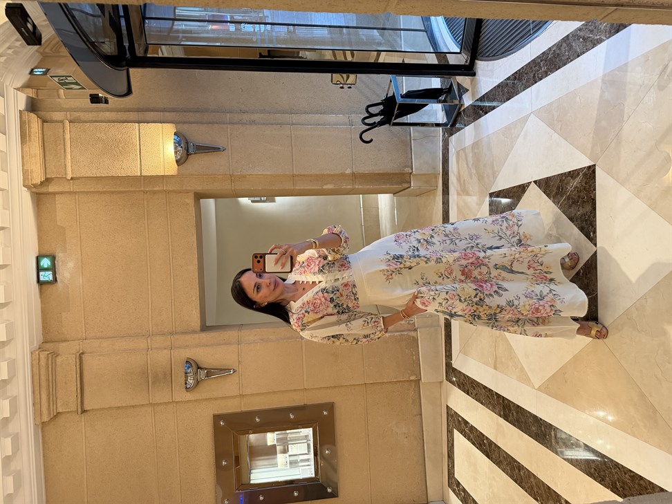 Soft Sarı Hakim Yaka Desenli Yarım Kol Elbise