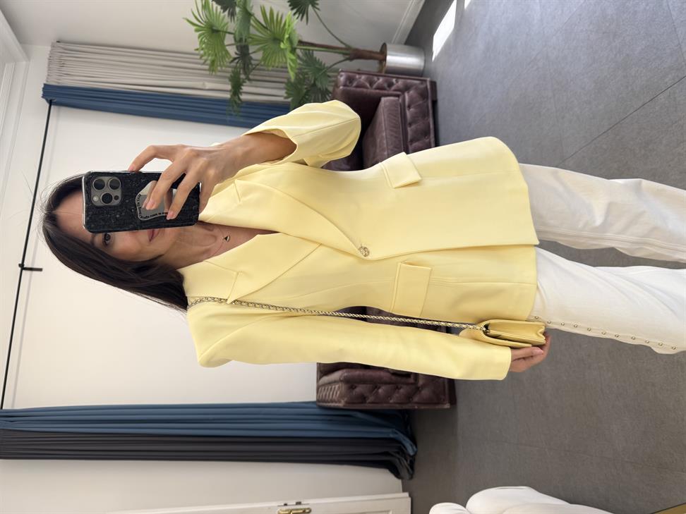 Soft Sarı Kruvaze Yaka Blazer Ceket