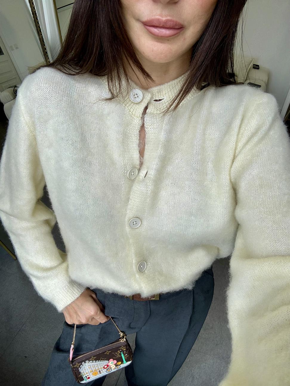 Soft Sarı Sıfır Yaka Sakallı Hırka