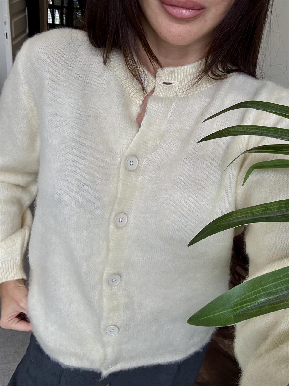 Soft Sarı Sıfır Yaka Sakallı Hırka