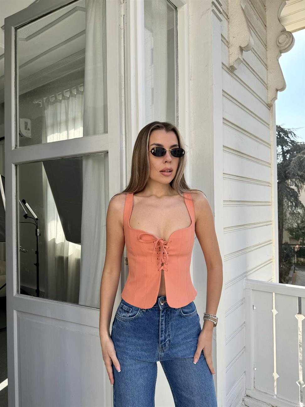 Somon İpli Korse Bluz