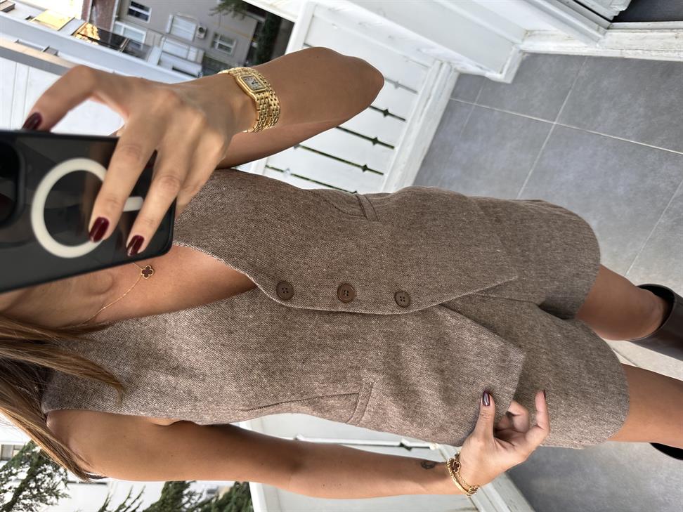 Sütlü Kahve Kırçıllı Kaşe Yelek Takım