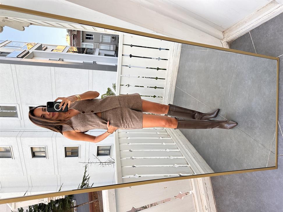 Sütlü Kahve Kırçıllı Kaşe Yelek Takım