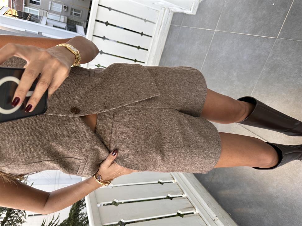 Sütlü Kahve Kırçıllı Kaşe Yelek Takım